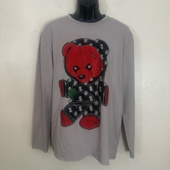 Jeweled Teddy Long Sleeve T Shirt XL Gently worn 95% cotton / 5% spandex - Picture 1 of 4